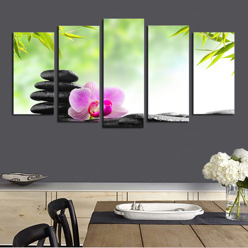 unframed 5 panels black stone flowers picture canvas print painting artwork wall art canvas painting whole for home decor
