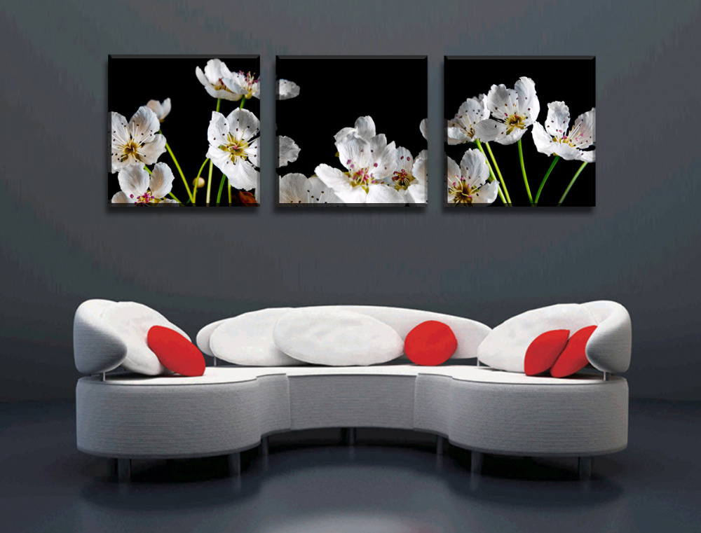 white flowers 3 panels/set picture hd canvas print painting artwork sell decorative painting