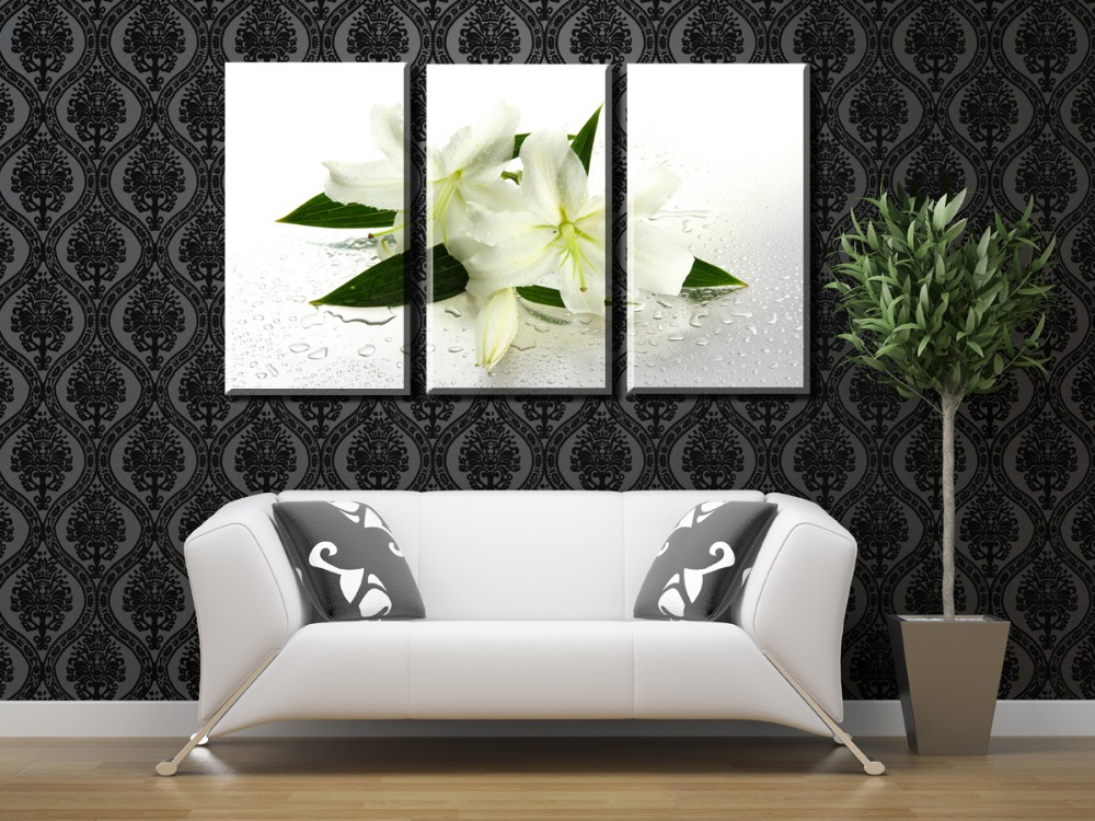 white lilies 3 panels/set hd canvas print painting artwork wall art picture gift for room decorative painting h00759d-n