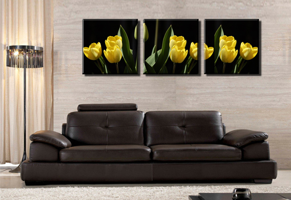 yellow flowers 3 panels/set hd picture canvas print painting artwork sell decorative painting