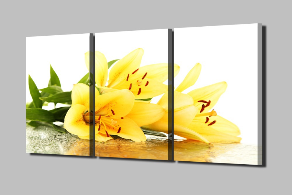 yellow lilies 3 panels/set hd canvas print painting artwork wall art picture gift for room decorative painting h00859d-n