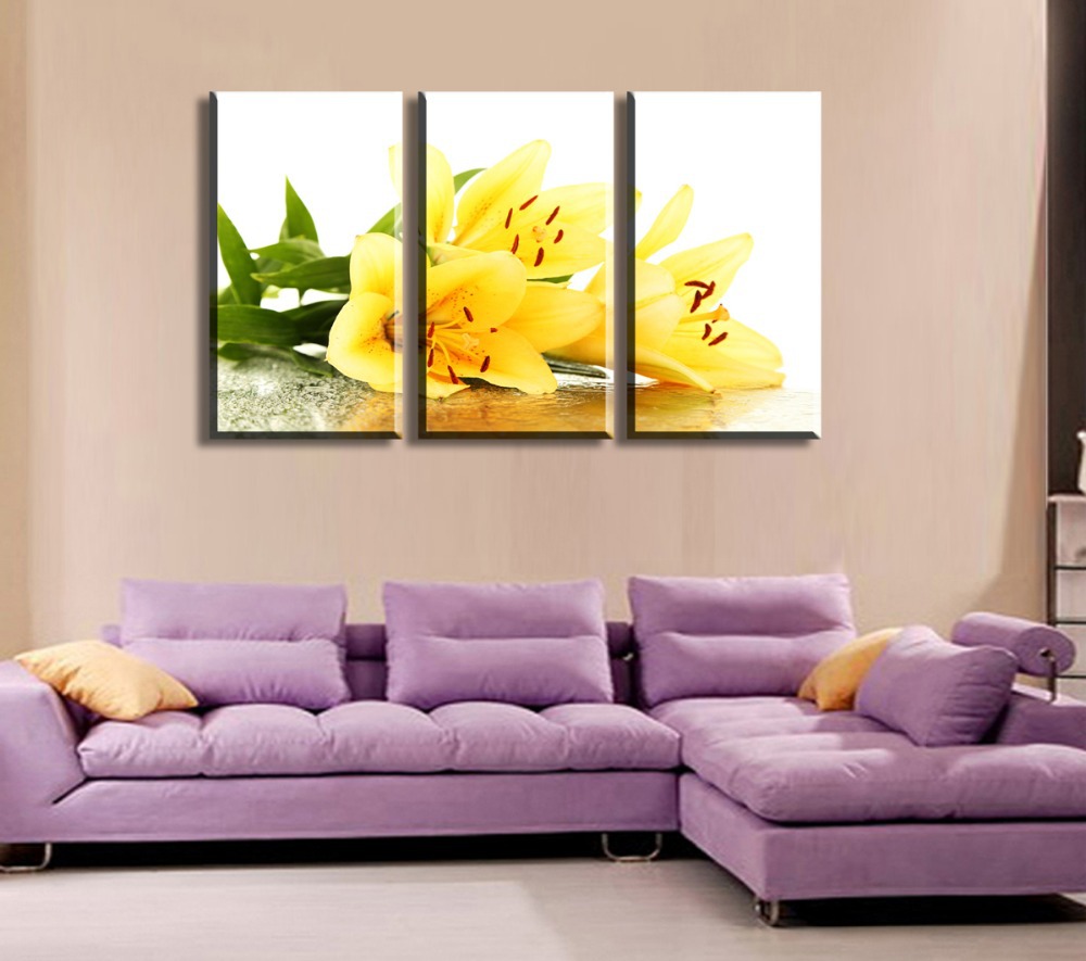 yellow lilies 3 panels/set hd canvas print painting artwork wall art picture gift for room decorative painting h00859d-n