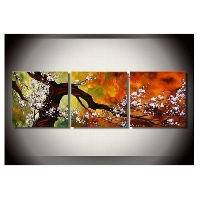 3 panel modern wall painting flower home art picture painted on canvas handmade tree art plum blossom on canvas