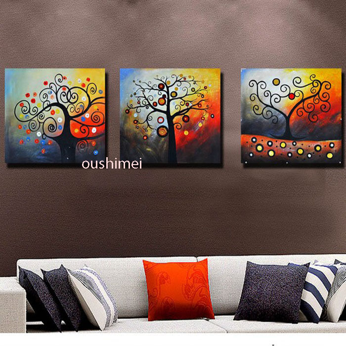 3pcs/lot hand painted pachira tree home decor painting mural abstract wall art pictures no frame flowers for living room craft
