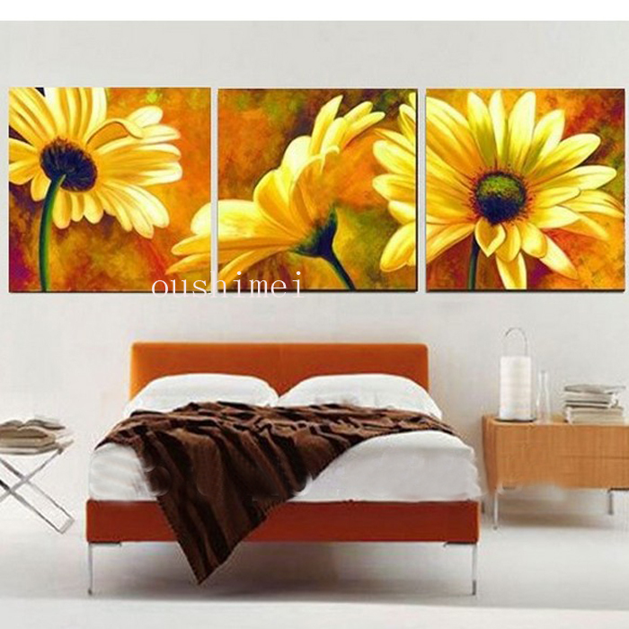 3pcs/lot hand painted the beautiful real art handpainted flower oil painting canvas wall art top home decoration