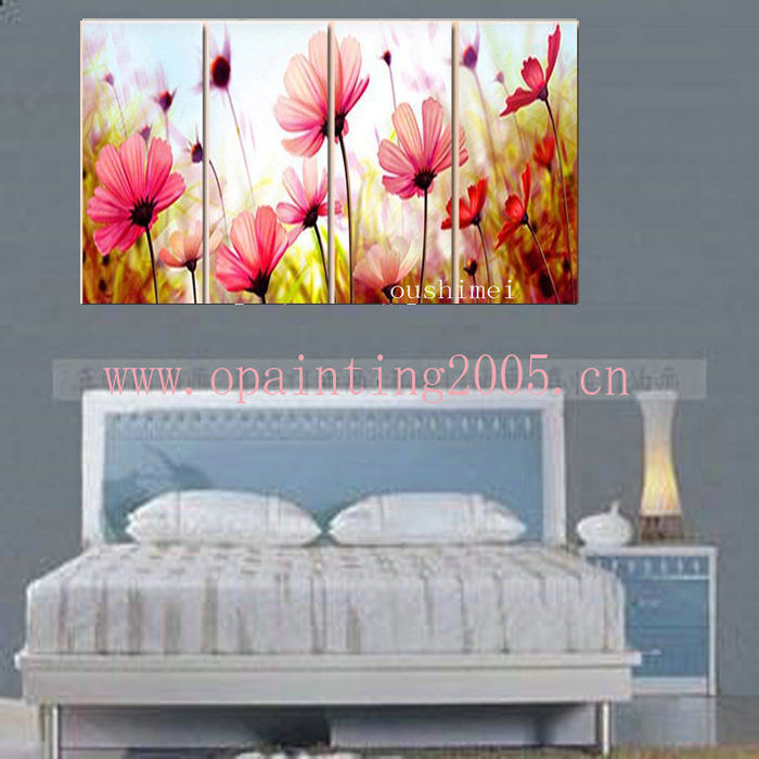 4 pieces modern wall oil painting romantic pink flower wall art picture paint on canvas handmade osm416