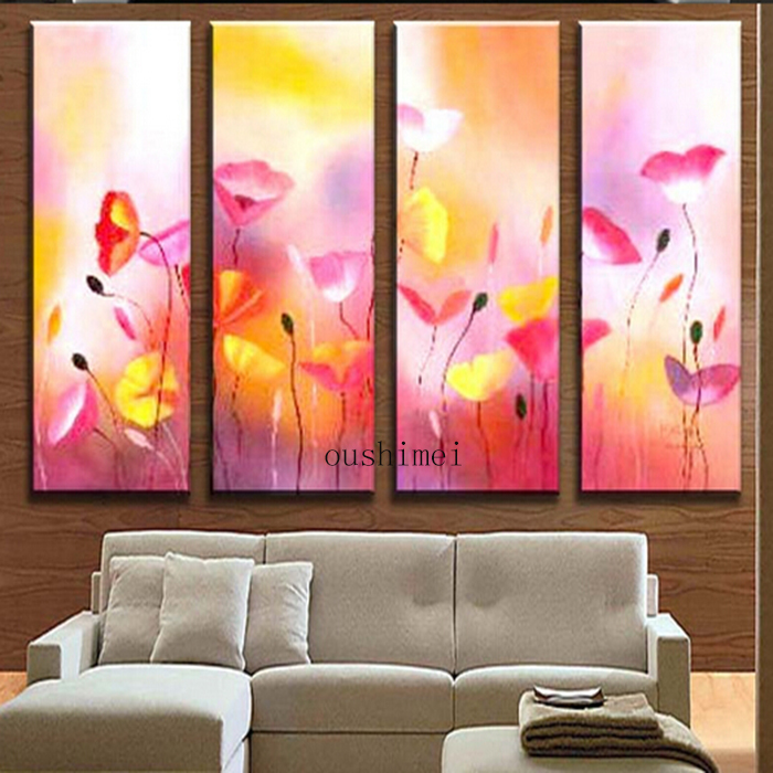 hand painted abstract painting modern wall painting pink flowers group of paintings for living room picture on canvas craft art