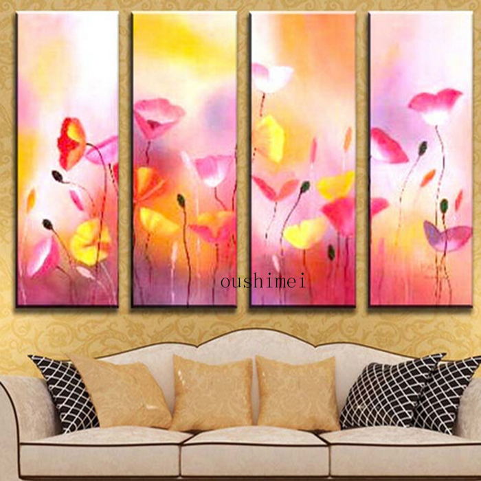 hand painted abstract painting modern wall painting pink flowers group of paintings for living room picture on canvas craft art