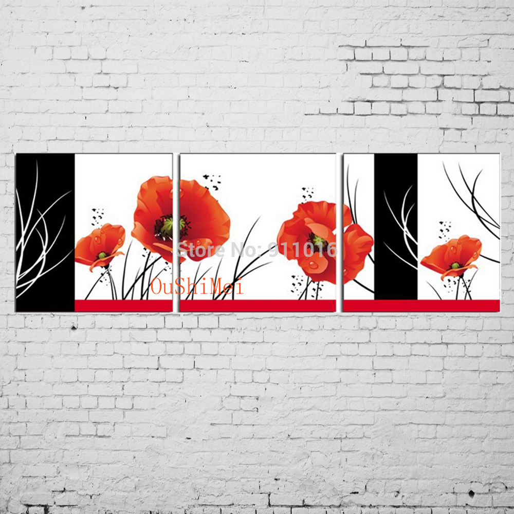 hand painted canvas oil paintings red flower home decor hang pictures for living room group of painting wall art picture