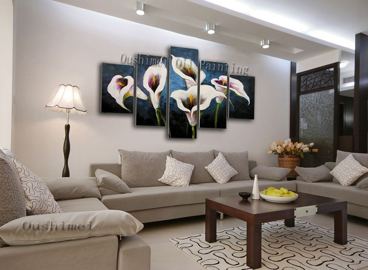 hand painted modern picture on canvas wall art lily flower painting hang paintings group of oil painting for living room