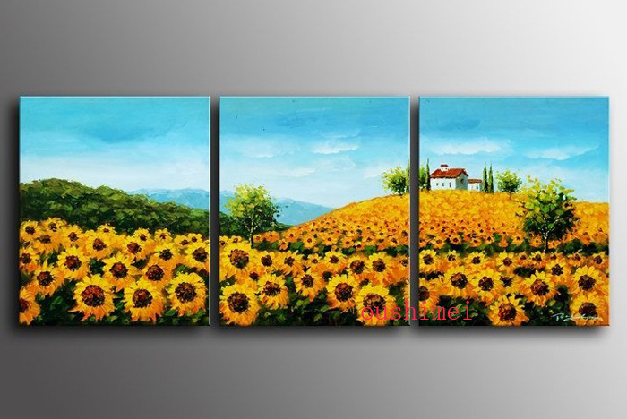 hand painted picture of golden sunflower slope abstract landscape wall home decor painting canvas 3pcs oil painting picture oil