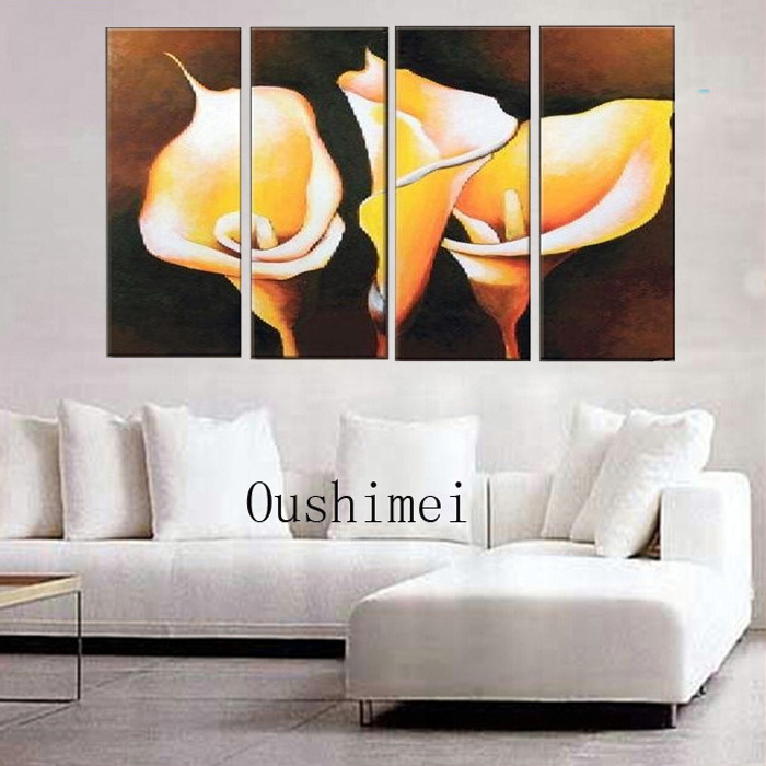 hand painted pictures lily flowers for living room decor oil painting on canvas wall art top home decor group of paintings