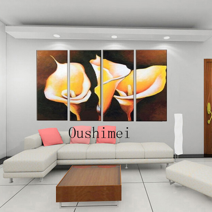 hand painted pictures lily flowers for living room decor oil painting on canvas wall art top home decor group of paintings