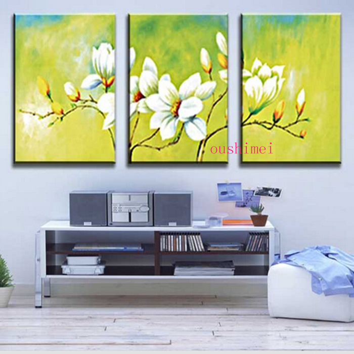 handmade green oil painting on canvas abstract paintings home decor picture wall art white flower on wall for living room decor