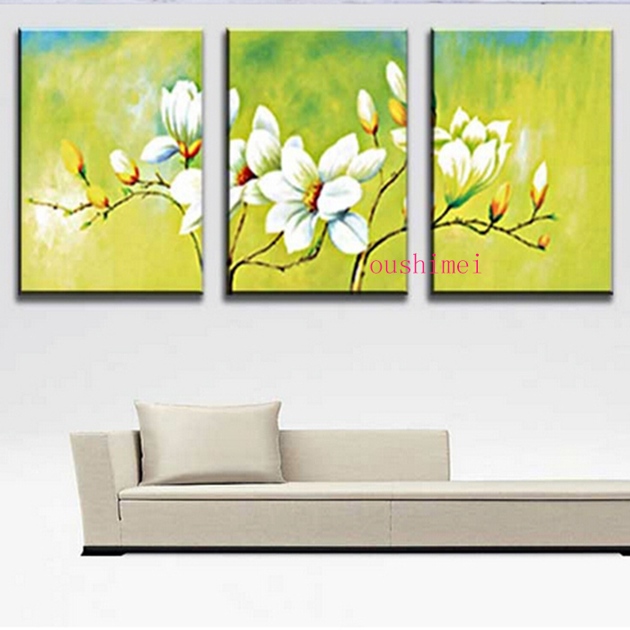 handmade green oil painting on canvas abstract paintings home decor picture wall art white flower on wall for living room decor