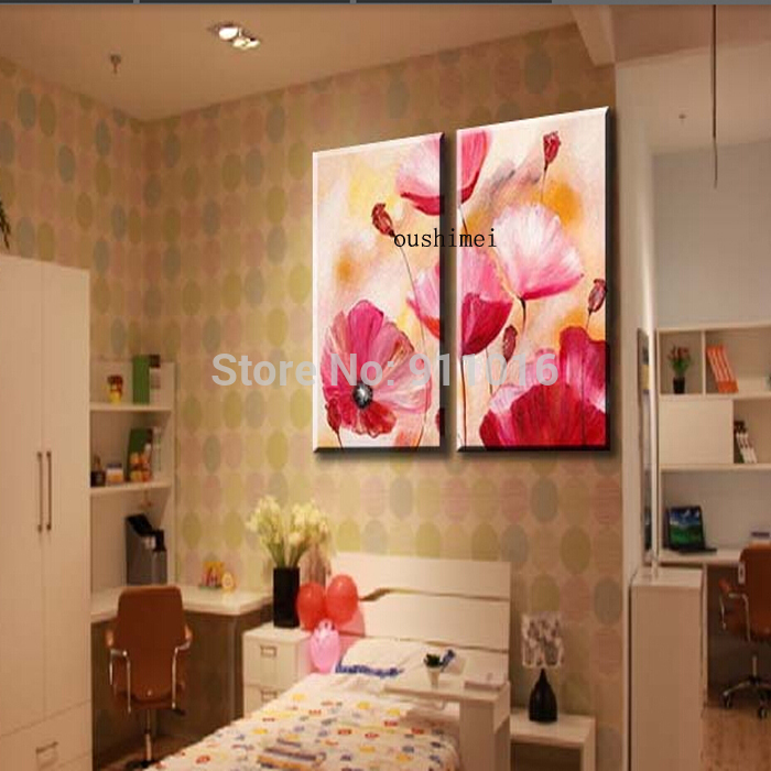 handmade oil painting abstract on wall art picture for living room decor modern pink flowers home decor group of paintings