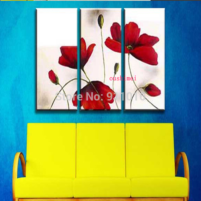 handmade oil painting abstract on wall picture for living room decor modern red flower home decor group of paintings craft