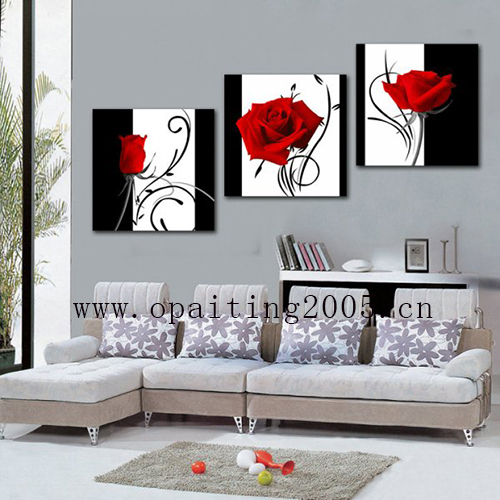 handmade painting decorative 3 piece flowers paintings home art modern decorative painting group of red rose black &white