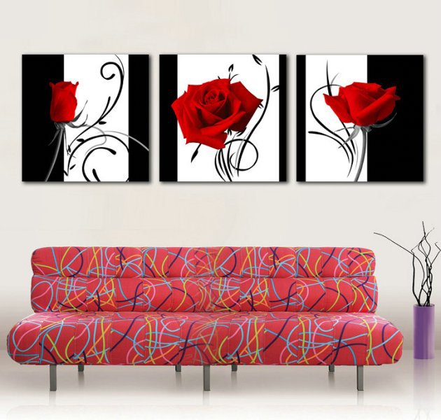 handmade painting decorative 3pcs paintings home art modern decorative painting flower rose black and white love wall art