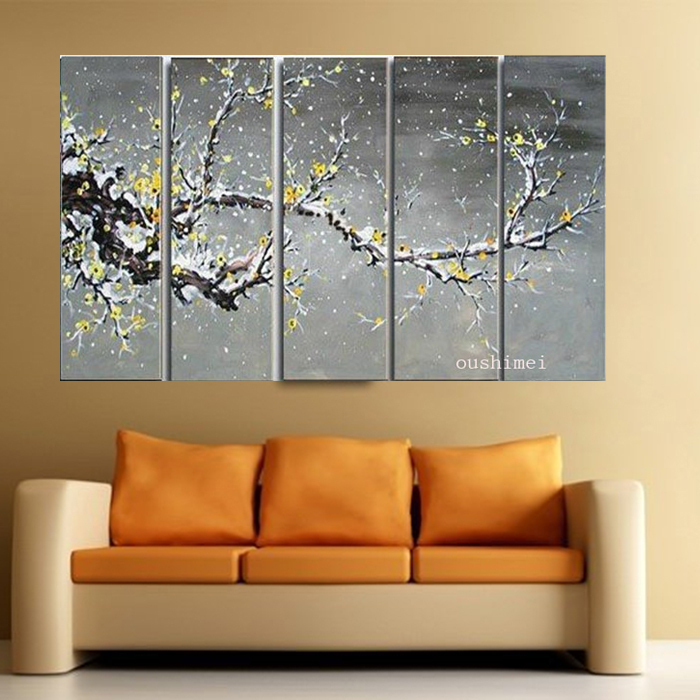 handmade wall painting grey picture plum blossom home decor canvas paintings flower abstract pictures on the wall for room decor