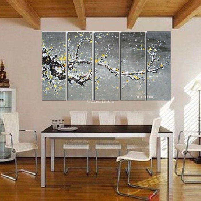 handmade wall painting grey picture plum blossom home decor canvas paintings flower abstract pictures on the wall for room decor