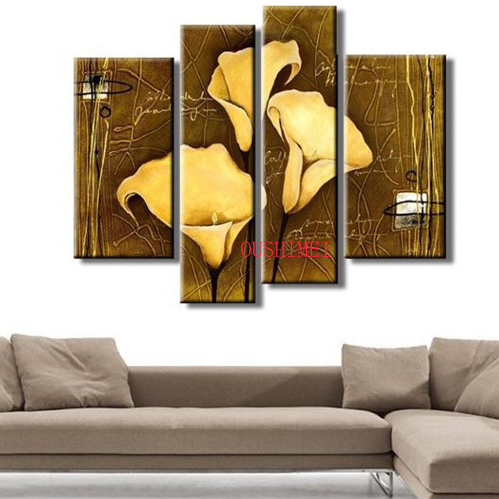 handpainted modern abstract 4 piece wall art oil painting on canvas for home decor orchid picture as unique gift