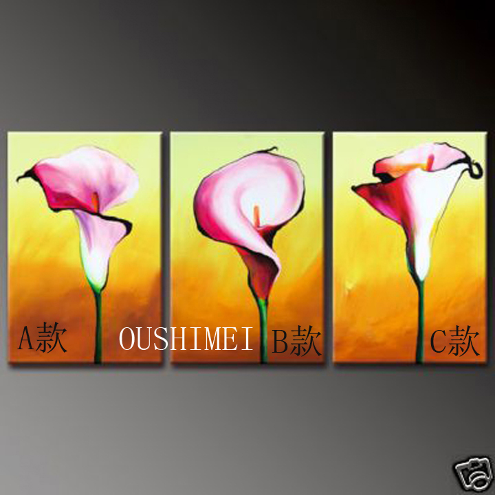 modern home decorative painting flower mosaic fashion lily flower group of paintings picture oil flower 3 panel wall