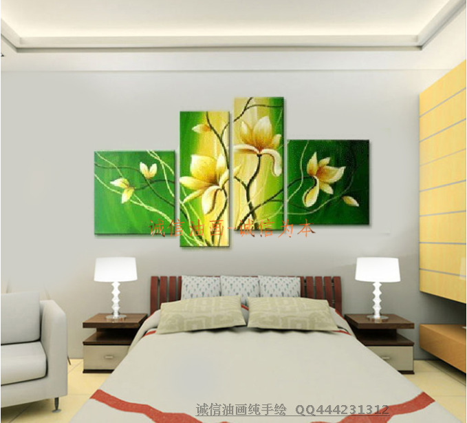 new decorative painting mural paintings modern 4 pieces of chinese redbud flower green 4 piece canvas abstract wall art