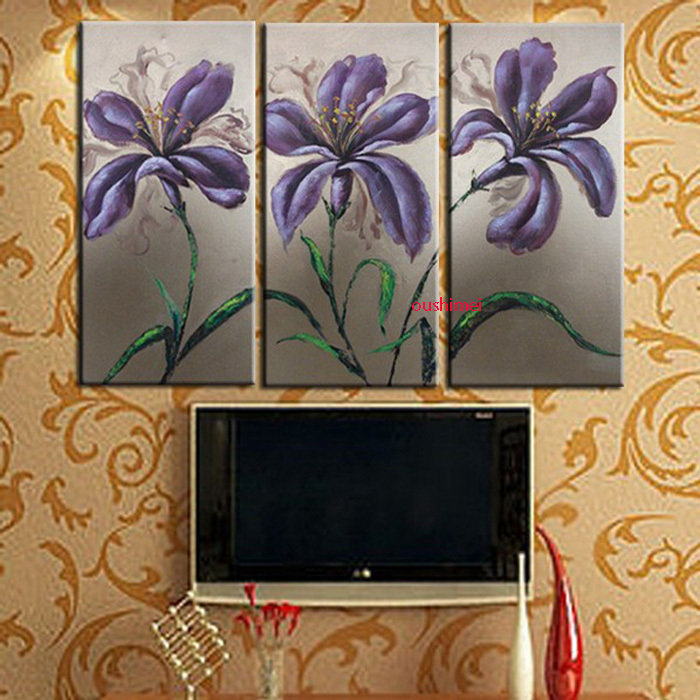 oil painting living room purple orchid 3 picture no frame hand painting home decorative flower on wall art craft