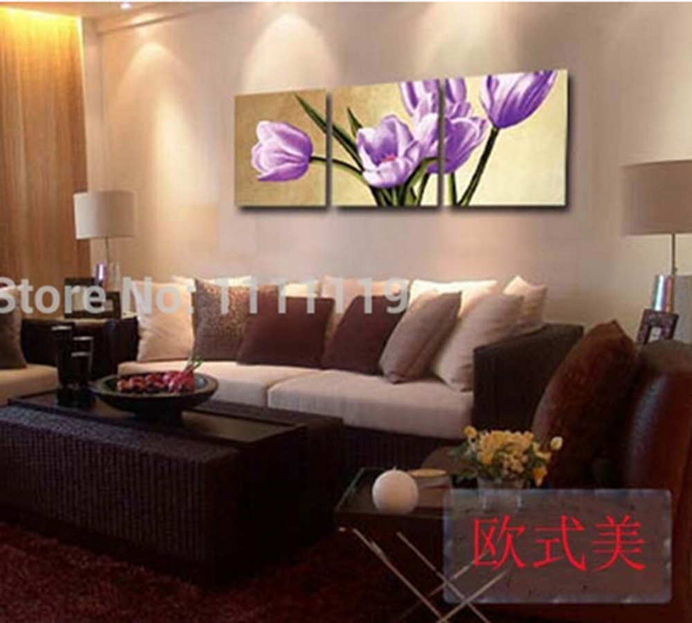 picture on canvas handmade modern 3pcs/set modern flower wall painting yellow/purple tulip paintings room decor oil painting