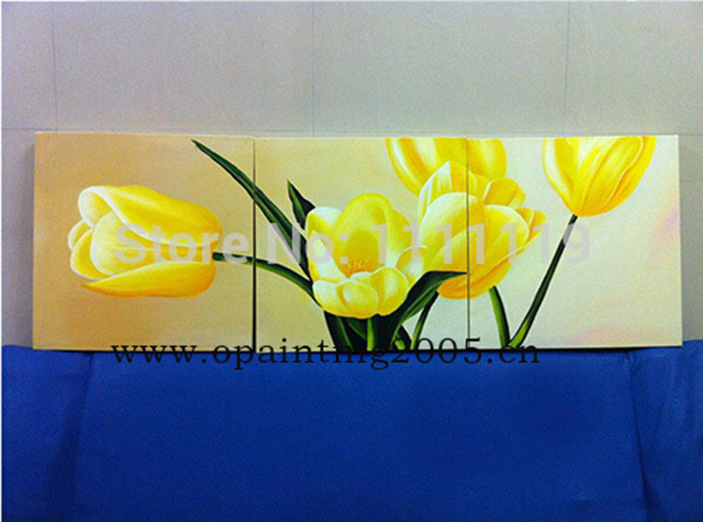 picture on canvas handmade modern 3pcs/set modern flower wall painting yellow/purple tulip paintings room decor oil painting