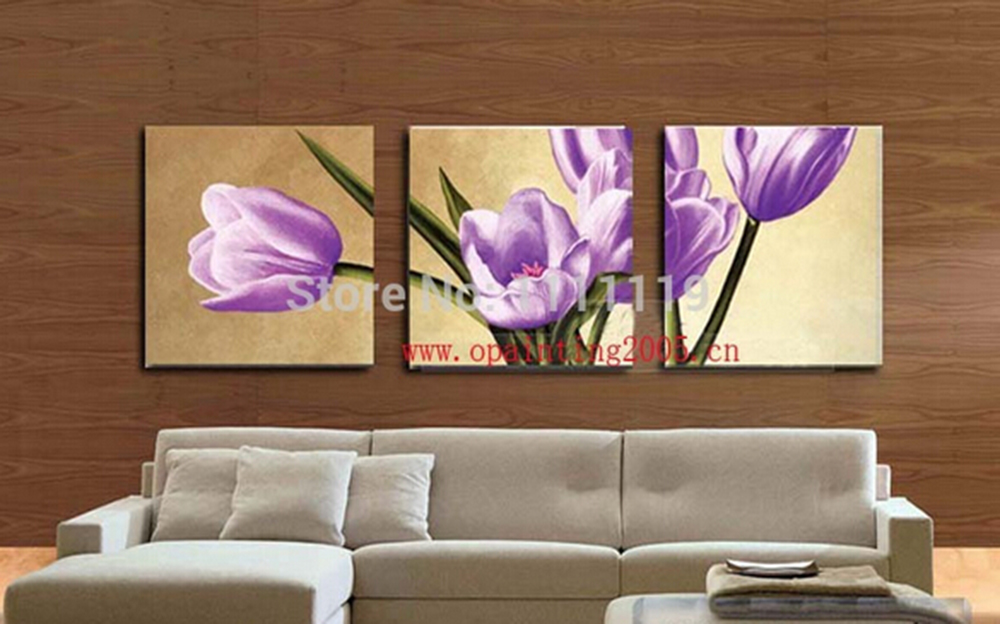 picture on canvas handmade modern 3pcs/set modern flower wall painting yellow/purple tulip paintings room decor oil painting