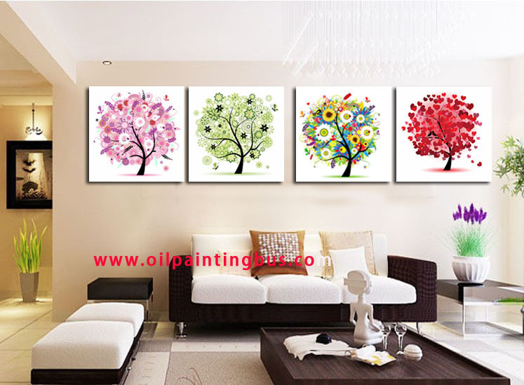 shipment handmade painting sofa wall background paintings mural modern home decoration flower white abstract 4piece flower