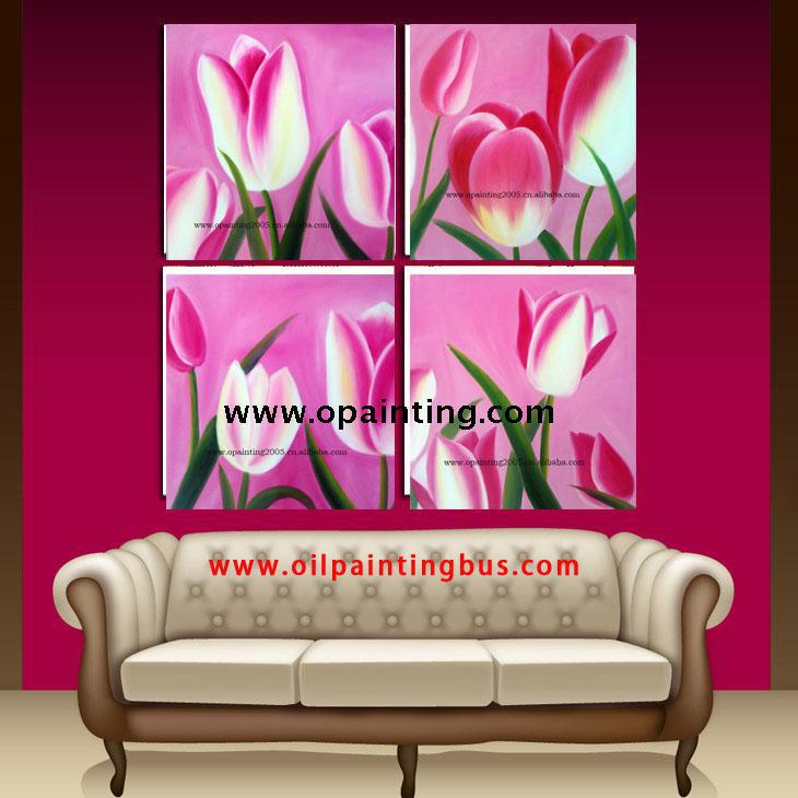 shipment handmade painting sofa wall background pictures on the wall peach blossom home decoration 3 panel art pink flower