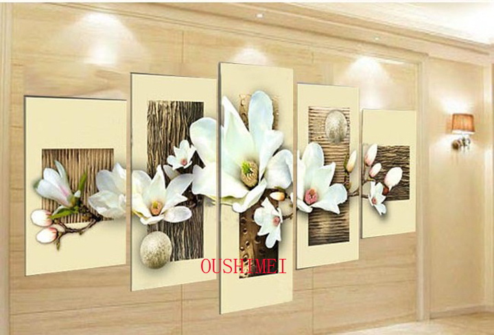 thick textured oversized handpainted modern group of flower oil painting on canvas top home decor 5 piece flowers painting