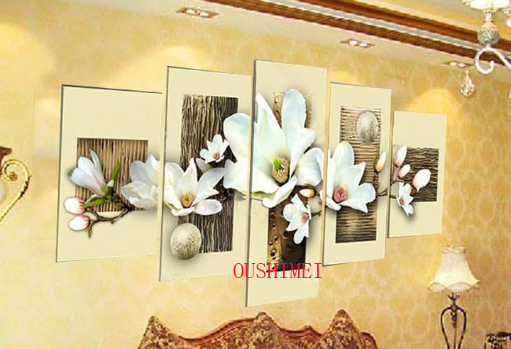 thick textured oversized handpainted modern group of flower oil painting on canvas top home decor 5 piece flowers painting