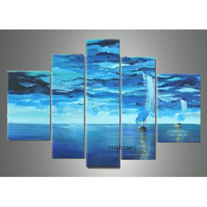 hand painted landscape group of boat oil painting on canvas 5p modern seascape paintings for living room wall decor