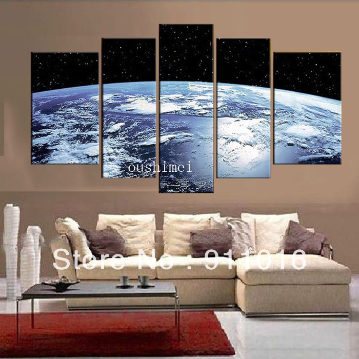 handmadehe earth map from the space modern abstract oil painting on canvas wall 5 piece art sets pictures