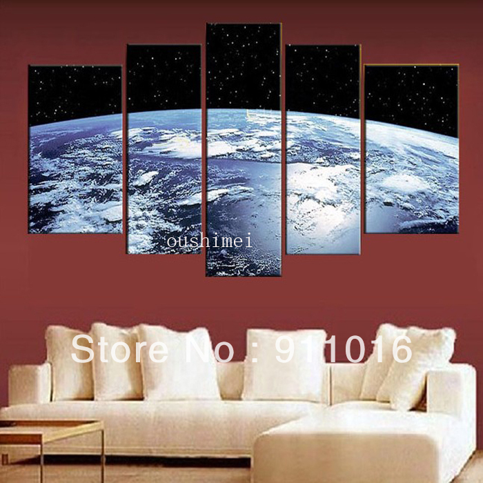 handmadehe earth map from the space modern abstract oil painting on canvas wall 5 piece art sets pictures