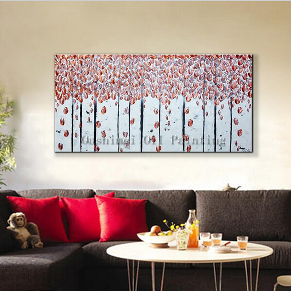 hand painted modern landcape picture on canvas wall art knife birches tree view painting hang paintings oil painting