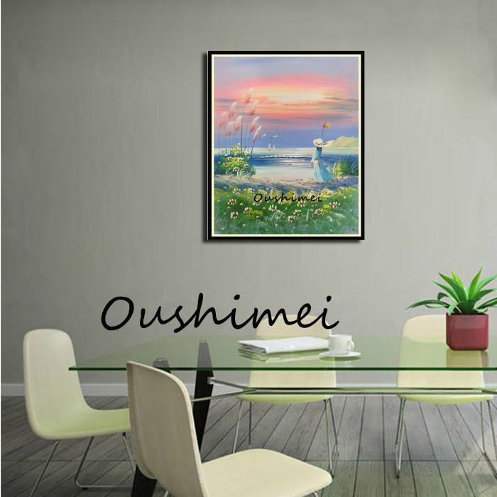 hand painted modern landscape decor picture on canvas oil painting on wall sandbeach girl painting canvas pictures for room