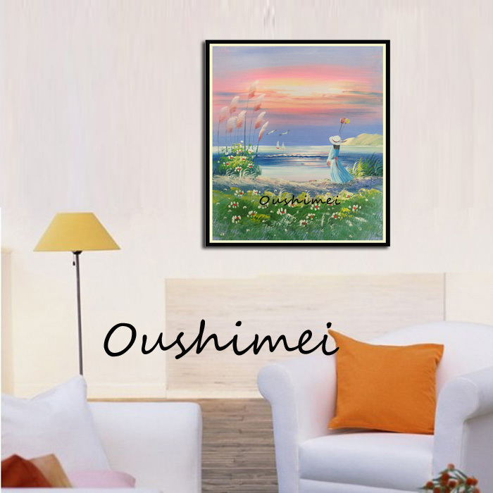 hand painted modern landscape decor picture on canvas oil painting on wall sandbeach girl painting canvas pictures for room