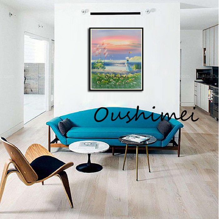 hand painted modern landscape decor picture on canvas oil painting on wall sandbeach girl painting canvas pictures for room