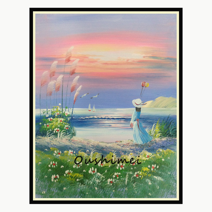 hand painted modern landscape decor picture on canvas oil painting on wall sandbeach girl painting canvas pictures for room