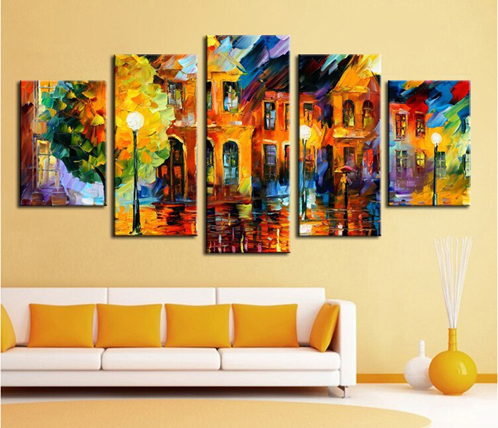 hand-painted oil painting art home decor hang paintings wall decor 5 group of pictures landscape knife pictures for living room