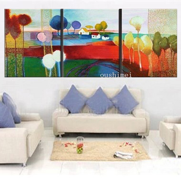 hand painted pure and fresh rural fields woods landscape wall home decor oil painting on canvas 3pcs/set pictures