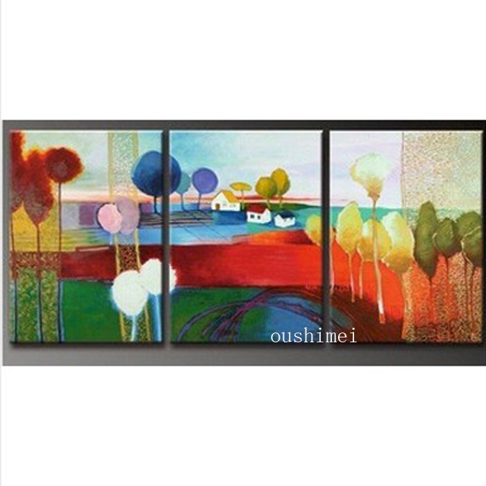 hand painted pure and fresh rural fields woods landscape wall home decor oil painting on canvas 3pcs/set pictures