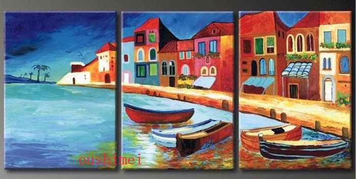 hand-painted seascape wall art home decoration beach villa sailing on canvas oil painting 3pcs/set landscape pictures on wall