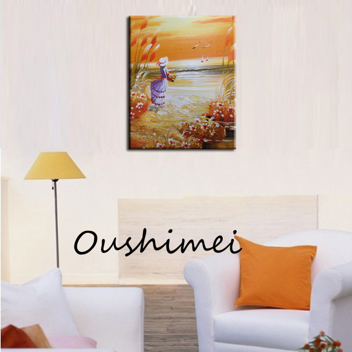 hand painted sunrise landscape paintings for living room wall decor oil painting on canvas sea beach pictures on wall craft