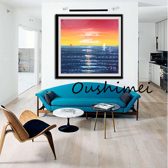 hand painted sunrise seascape home wall decor art oil painting on canvas landscape scenery paintings hang picture painting